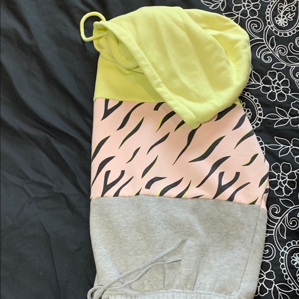 Stylish Pink and Gray Hoodie with Yellow Accents